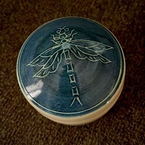 Signed small pottery Dragonfly trinket dish